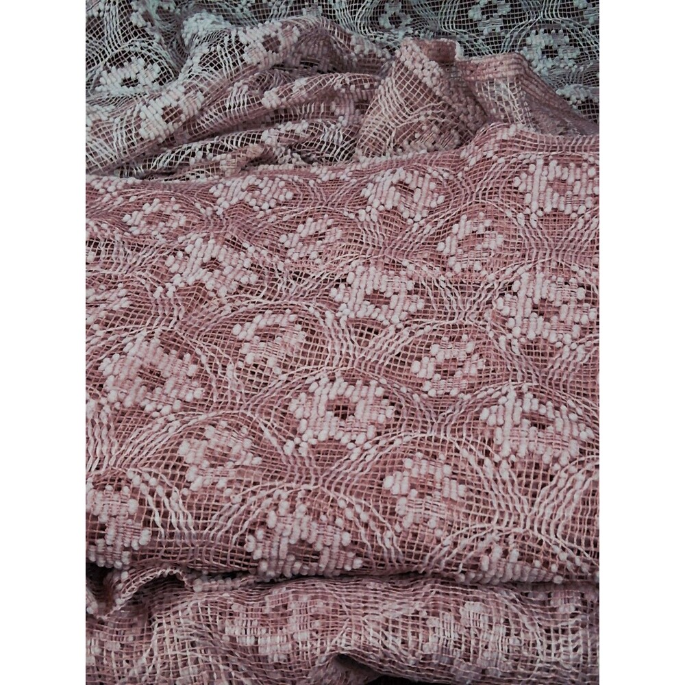 Vintage 1970s Lace Panel Curtains 38X72 Dusty Rose 4pc Scallop Pattern Grandma